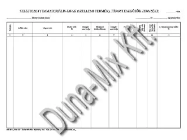 Selejtezett immaterális javak (szellemi termék) tárgyi eszközjegyzéke